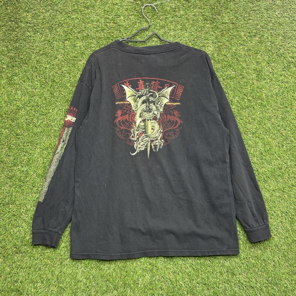 Year Of The Dragon Shirt Mens Large Long Sleeve Black Y2K Skater Streetwear 90s